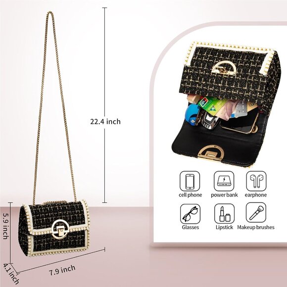 Trendy Faux Leather Crossbody Bag with Pearl Chain - Perfect Evening Accessory - Picture 2 of 5